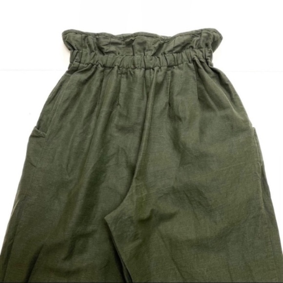 ZARA Blend Linen with Waist Drawstring Bloom Ankle Pants Trousers Green Size S - Picture 6 of 7